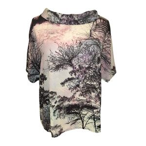 vintage y2k contemporary forever 21 scenic printed women’s medium semi-sheer top